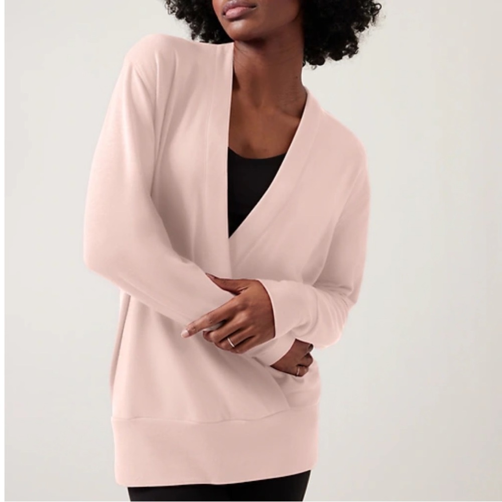 Athleta Purana Vneck Faux Wrap Ballet Pink Sweatshirt Top M Pilates Princess